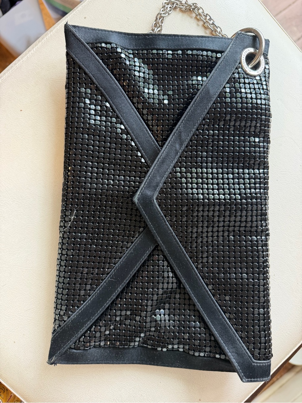 BCBGMAXAZRIA Black Mesh Envelope Clutch Evening Bag Magnetic Snap NWOT